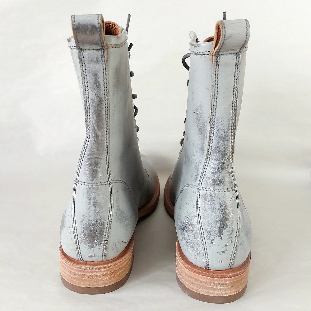 Frye Veronica Combat Boot Mid-Calf Laceup Women Size 11 Silver Burnished Leather - Picture 7 of 16